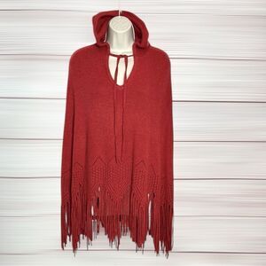 NWT 27 Miles Malibu Cashmere Poncho with Hood Tasseled Hem Burnt Orange XS